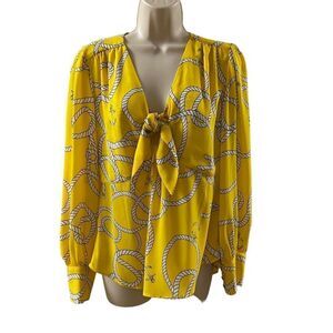 Cabi ~ Womens Nautical Yellow Sheer Blouse ~ side zip closure ~ tie front ~ sz S